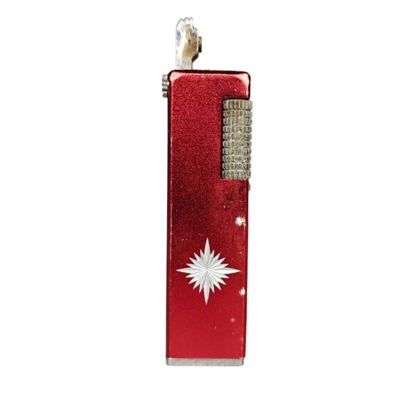 Vintage Shelley Japan Red Metal Gas Lighter Silver Starburst MCM Untested As Is - Picture 1 of 7